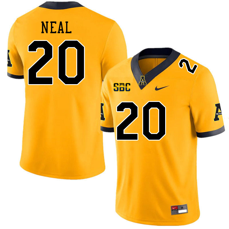Men #20 Kaleb Neal Appalachian State Mountaineers College Football Jerseys Stitched-Gold